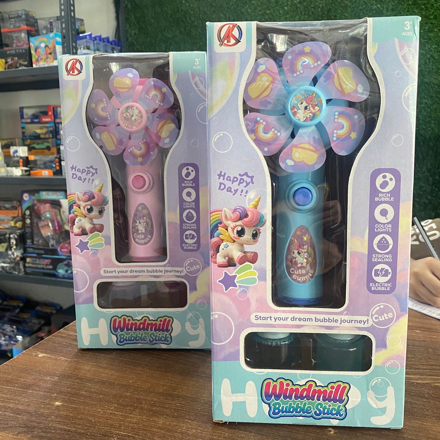 Windmill Bubble Stick Toy | Electric Bubble Maker with Colorful Lights | Kids Bubble Blower