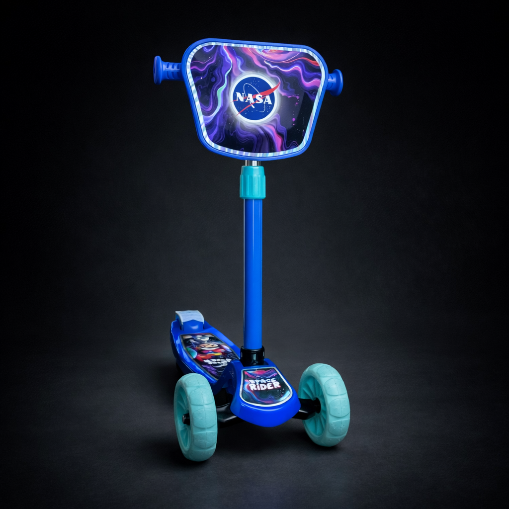 NASA Space Rider Kids Scooter with LED Wheels | 3-Wheel Adjustable Kick Scooter for Ages 3-10