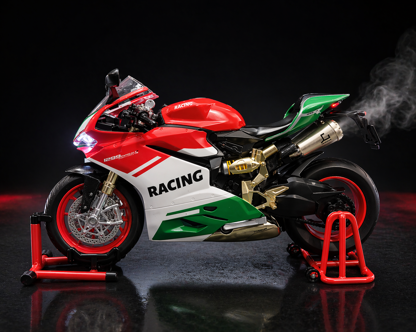Electric Toy Racing Bike with Sound, Light & Spray Effect | Collectible Motorcycle Toy with Rotating Wheels & One-Click Start