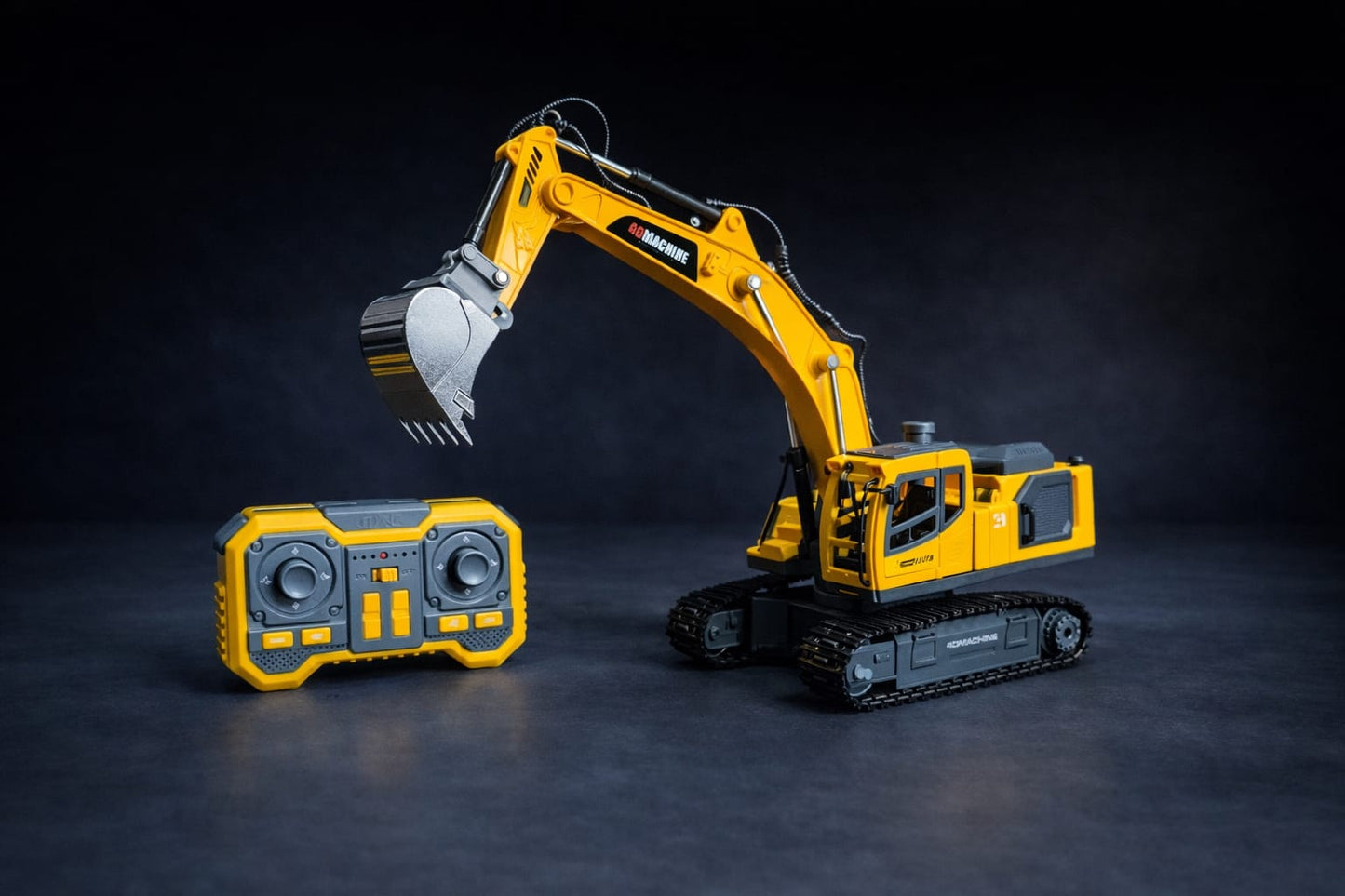4D Machine Metal Die-Cast RC Excavator Toy – Remote Control Construction Engineering Vehicle for Kids with 360° Rotating Arm(JCB)