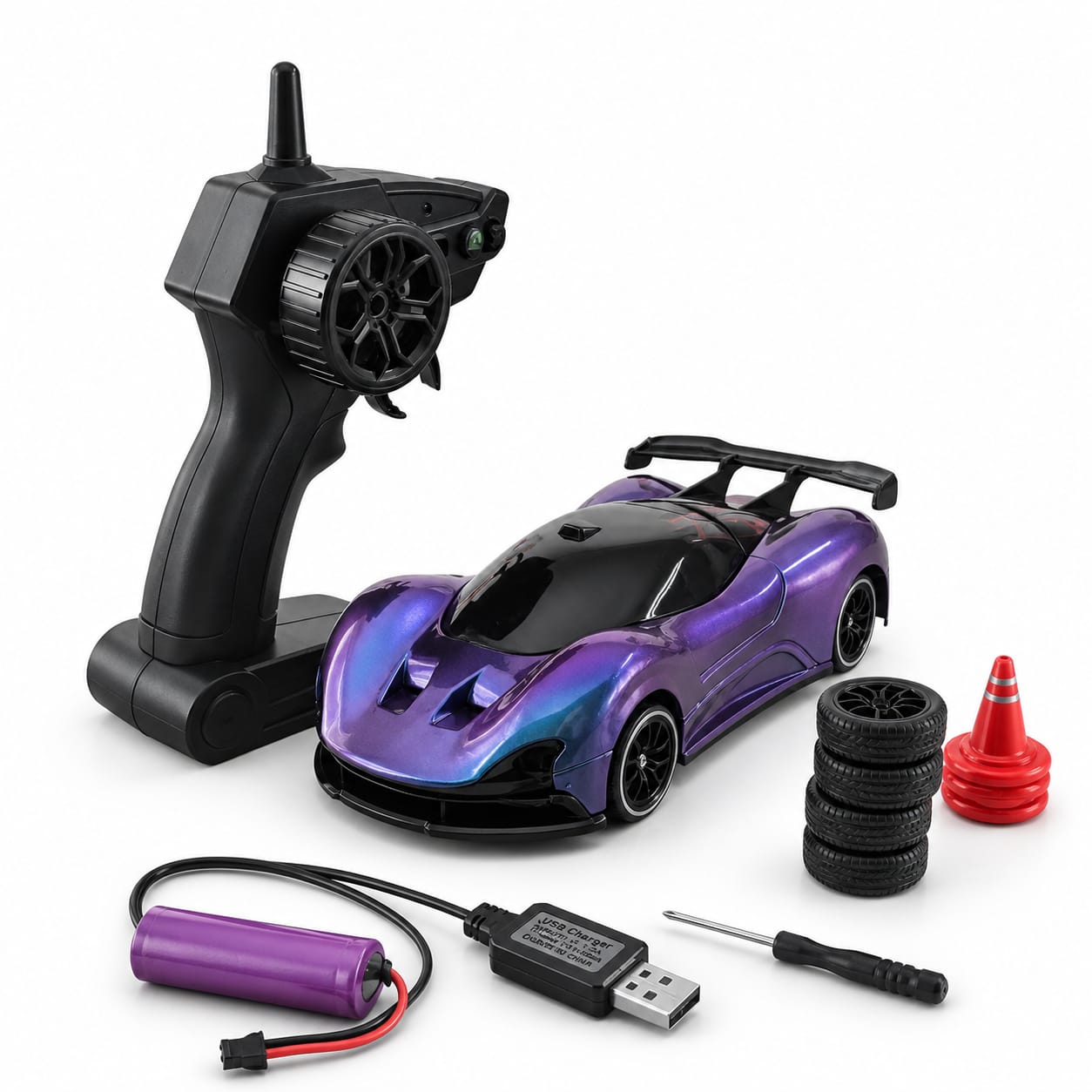 High-Speed 4WD RC Drift Car with RGB Lights & 3-Speed Control | Rechargeable Remote Control Racing Car