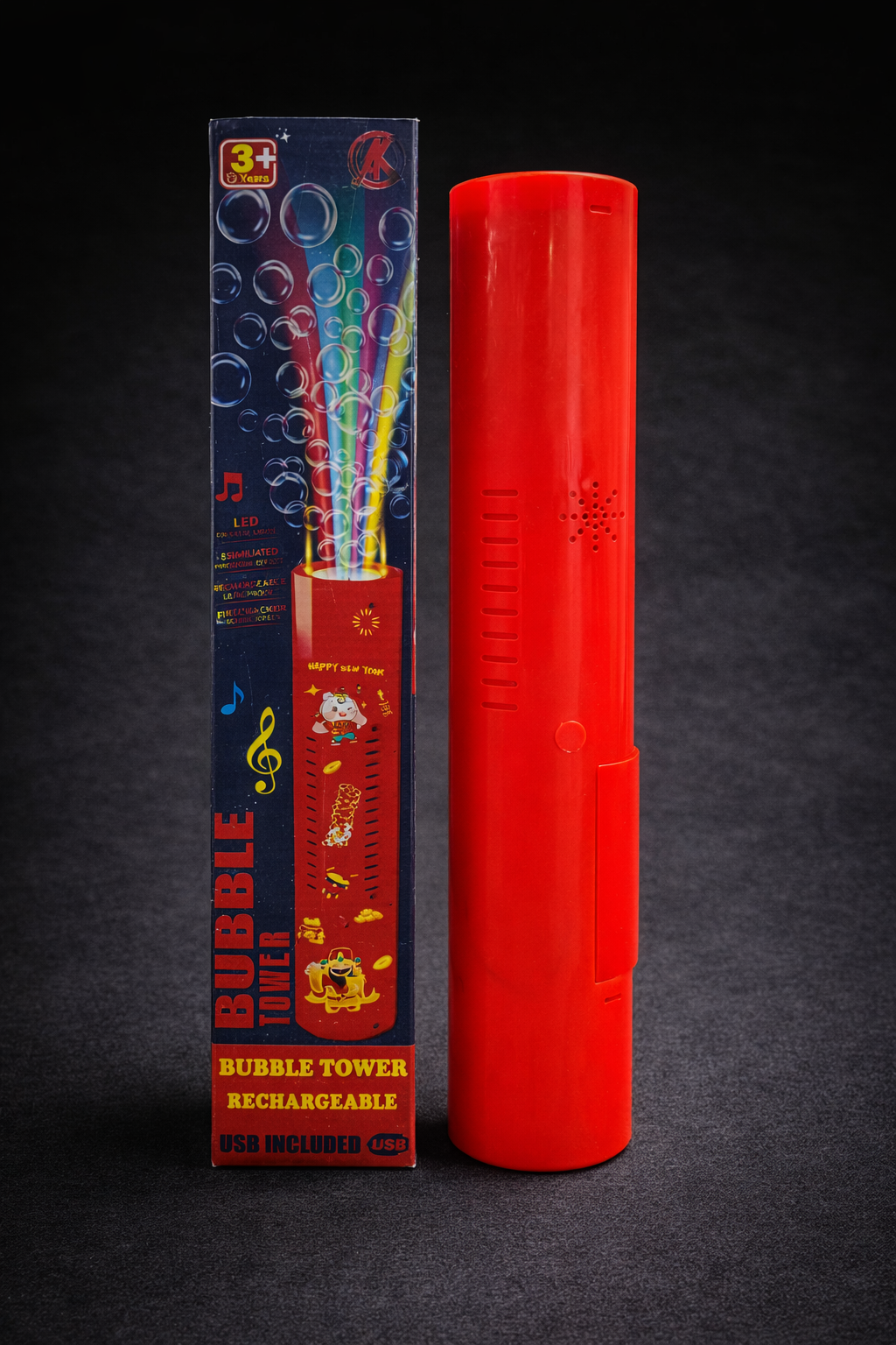 Bubble Tower Machine  | LED Colorful Lights Bubble Maker with Music & Firework Effect |