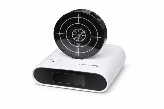 Laser Target Alarm Clock with Gun | Fun Shooting Alarm Clock for Heavy Sleepers | Unique Wake Up Gadget