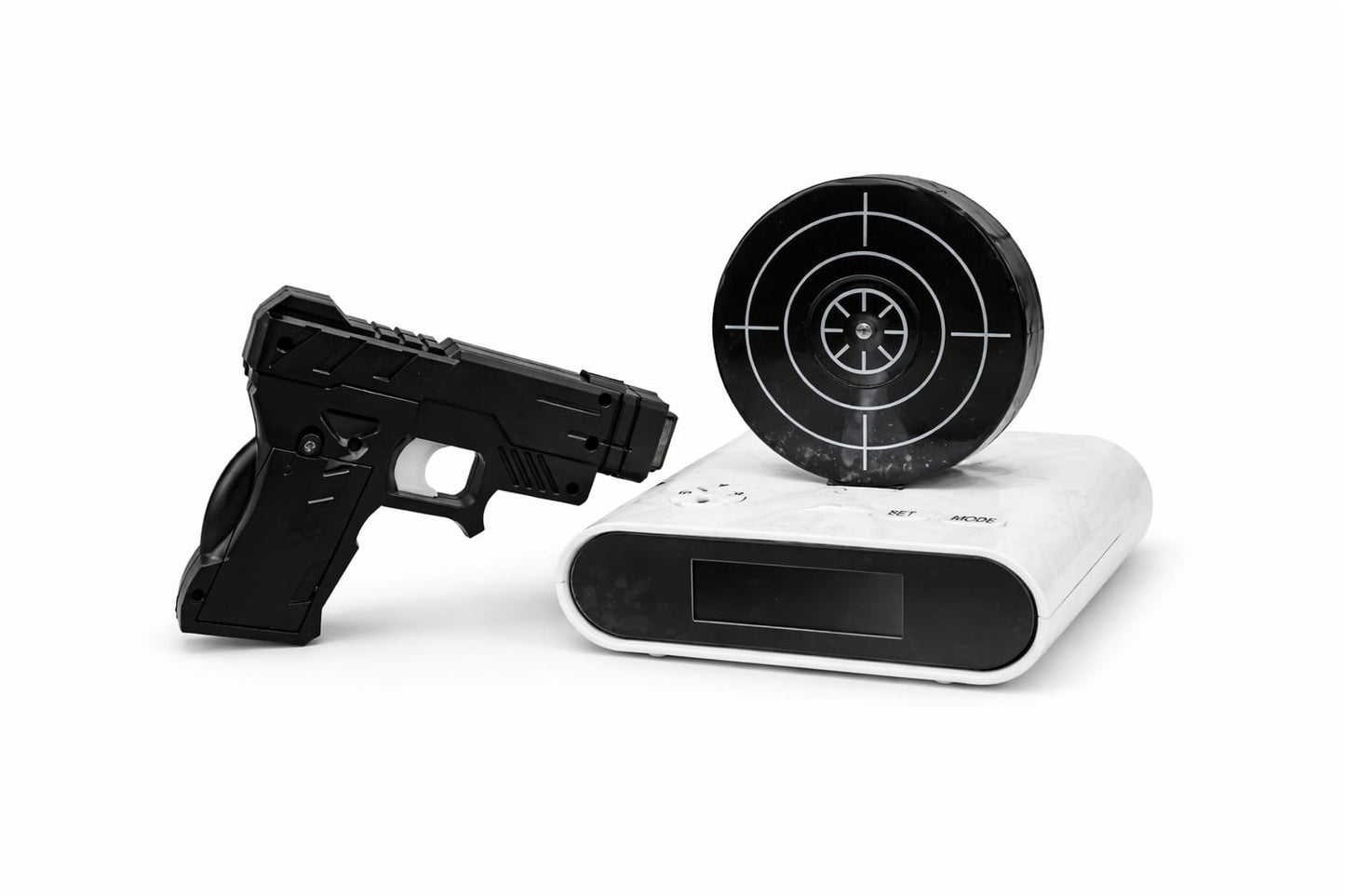 Laser Target Alarm Clock with Gun | Fun Shooting Alarm Clock for Heavy Sleepers | Unique Wake Up Gadget