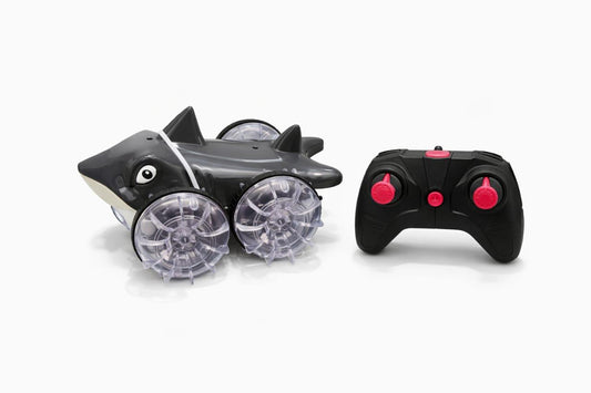 RC Shark Amphibious Car Toy | Remote Control Shark Stunt Car for Water & Land with 360° Rotation & LED Lights