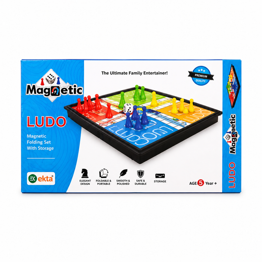 Magnetic Ludo Board Game for Kids & Family | Foldable Travel Ludo Set with Storage |