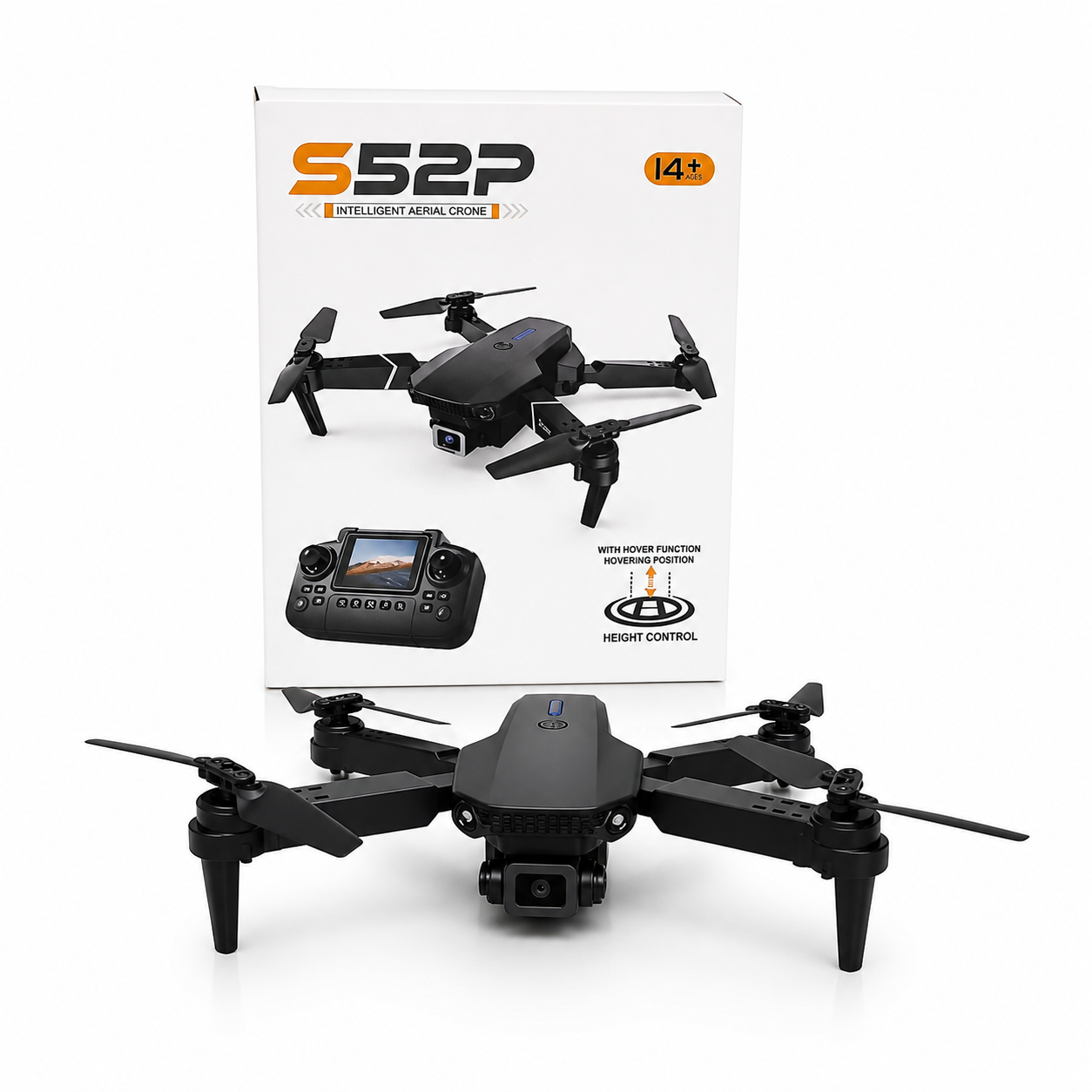 S52P Intelligent Aerial Drone with HD Camera, Display Remote Controller, Dual Battery, Foldable RC Quadcopter with Altitude Hold & 360° Flip