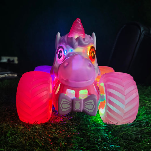 Remote Control Stunt Unicorn Car Toy | RC Unicorn with LED Lights, Music & 360° Rotation for Kids
