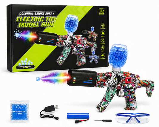 Electric Gel Blaster Gun with Colorful Smoke Spray – Automatic Water Bullet Toy Gun with Lights & Accessories