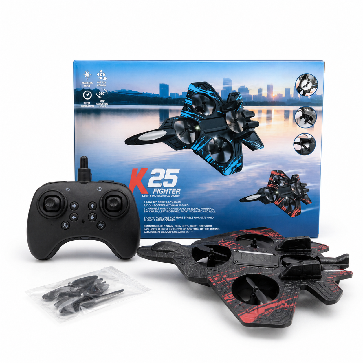 X25 Fighter Aircraft Drone Toy – Hand Gesture / Gravity Control RC Drone with 360° Roll & LED Lights