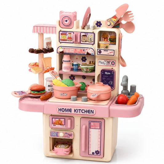 Dream Kitchen Set Big for Kids with Real Steam, Running Water Sink, Music & Cooking Accessories – Pretend Play Kitchen Toy Set for Girls & Boys