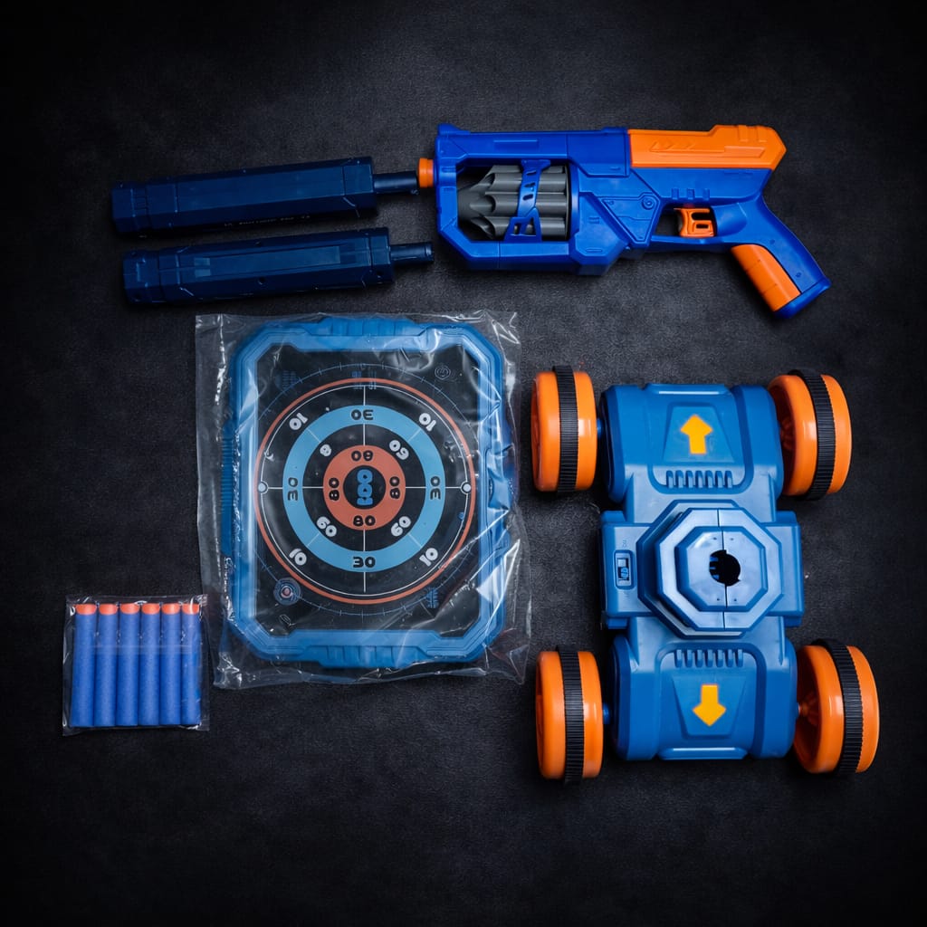 Kids Target Shooting Toy Set – Foam Dart Gun with Moving Target Vehicle