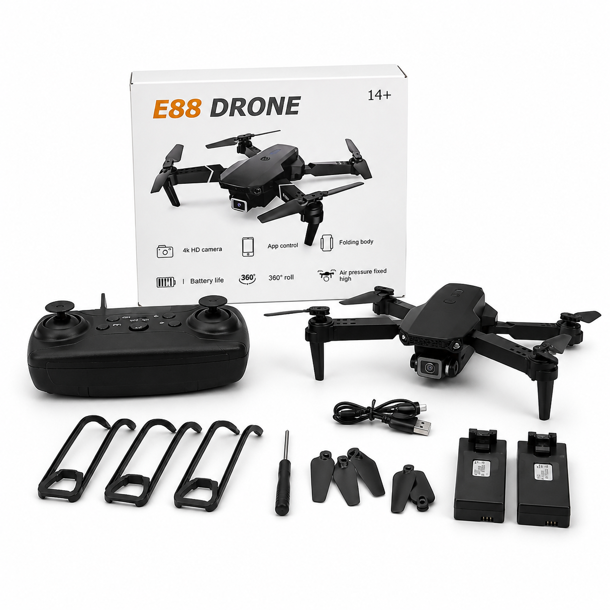 E88 Foldable Drone with 4K HD Camera, Dual Battery, App Control, 360° Flip & Altitude Hold RC Quadcopter