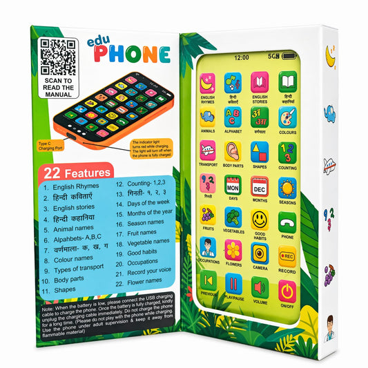Edu Phone Learning Toy | 28 Functions Educational Mobile Toy | Interactive Kids Phone with Music, ABC, Numbers & Learning Activities( C type charging)