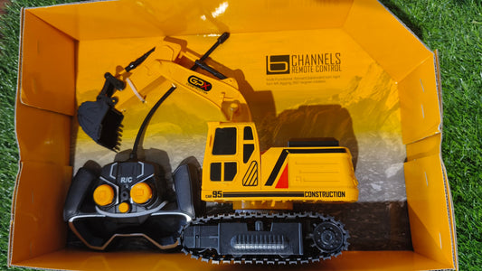 6 Channel Remote Control Excavator Toy – GX Model Builder RC Construction JCB Machine with 360° Rotation for Kids (3+ Years)