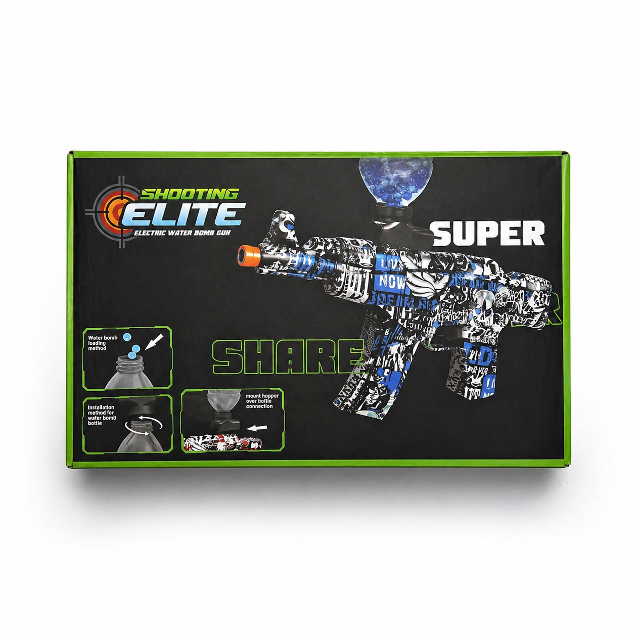 Electric Gel Blaster Gun with Water Bomb Bullets – Automatic Shooting Toy Gun with Hopper Bottle