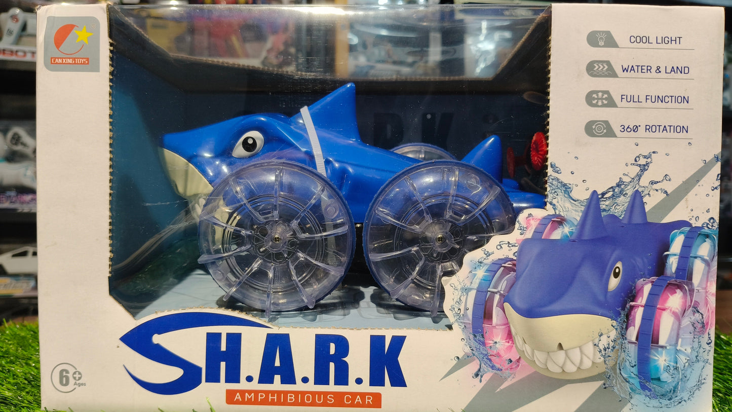 RC Shark Amphibious Car Toy | Remote Control Shark Stunt Car for Water & Land with 360° Rotation & LED Lights